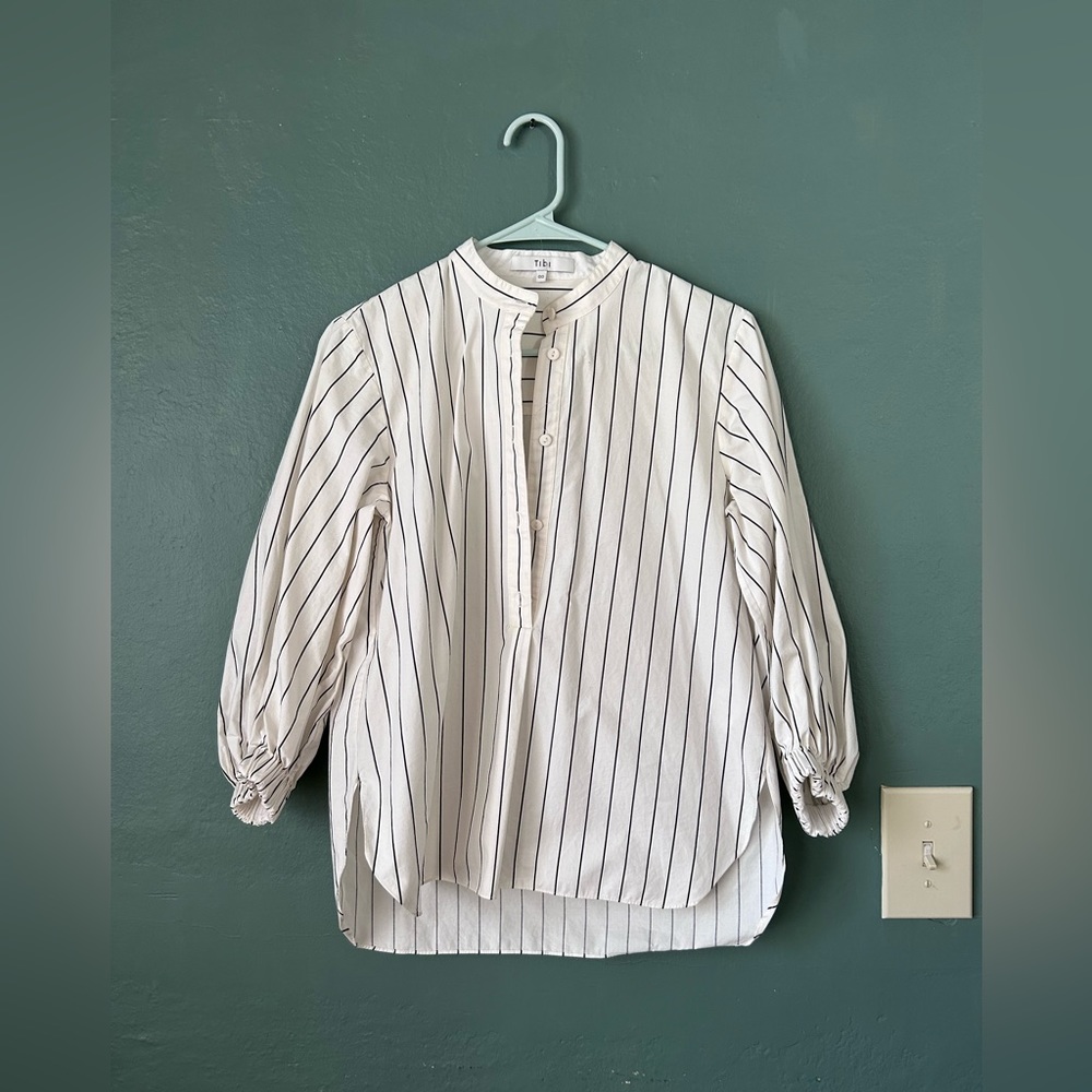 TIBI Striped Balloon Sleeve Top